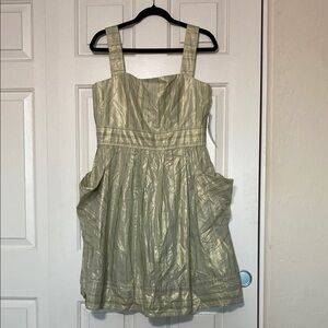 London Times Green and Gold Sleeveless Shimmer Mini Sundress Size 12